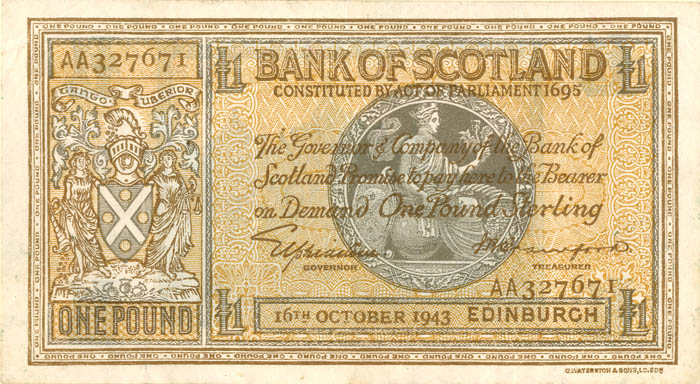 Scotland - 1 Pound - P-91c - 1943 dated Foreign Paper Money